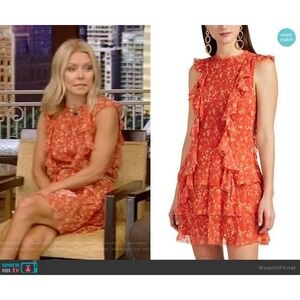 SIR the Label Orange Floral Silk Ruffle Tiered Mini Dress Size